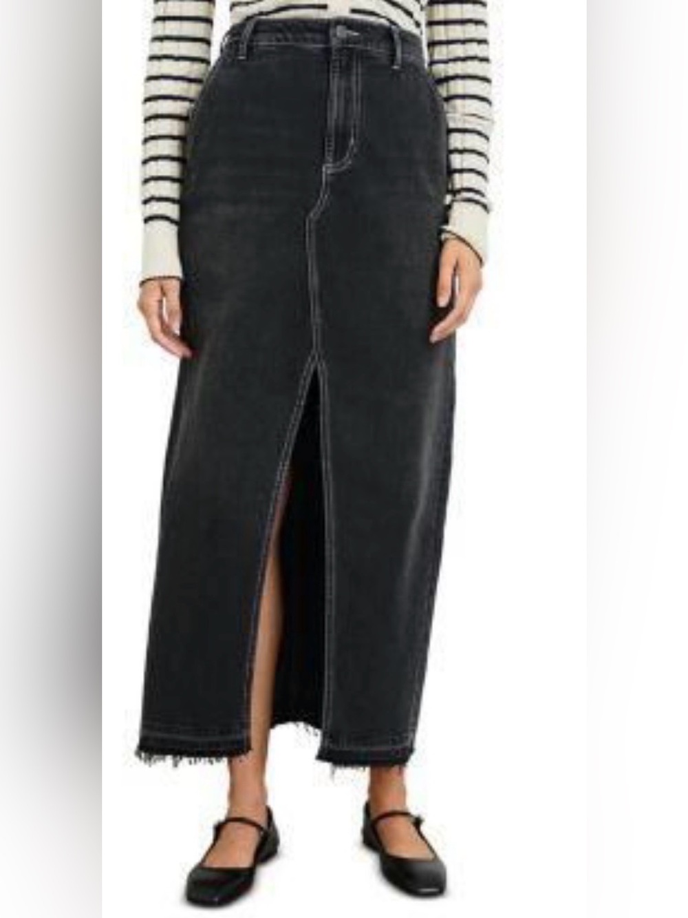 Rails Manhattan black cotton denim maxi skirt featuring a front slit. S-29 NWT